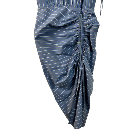 NWT Veronica Beard Teagan Stripe Ruched V-Neck Midi Dress Blue Size 6 Side Slit - Picture 9 of 16
